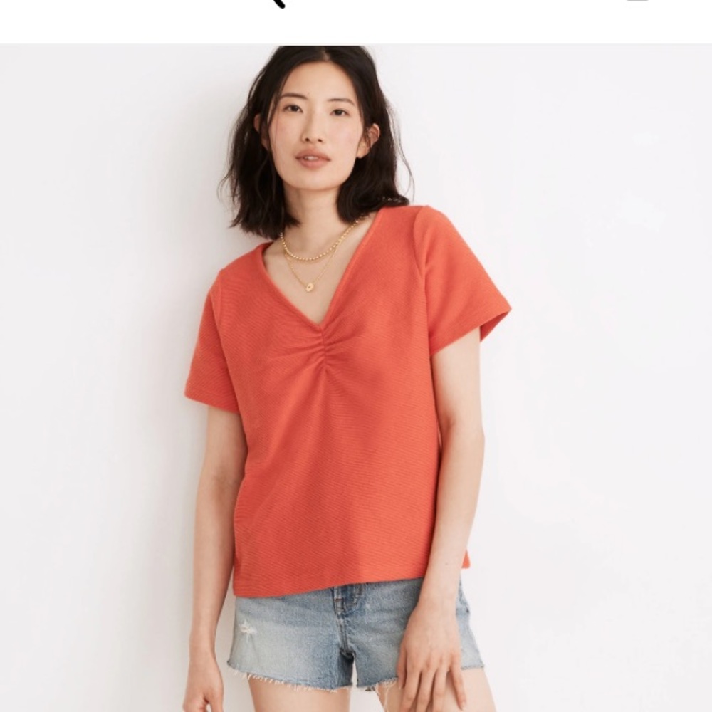 Women's V-Neck Ruched Top - Orange